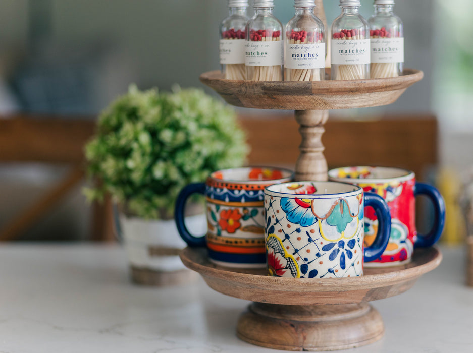 12.5 oz handcrafted ceramic coffee mug [orange + blue garden]