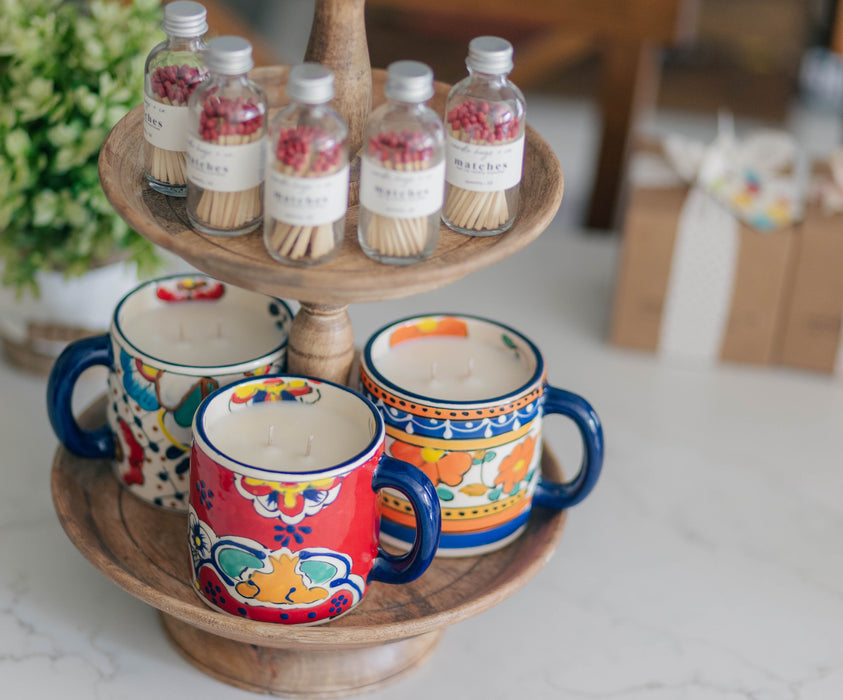 12.5 oz handcrafted ceramic coffee mug [orange + blue garden]